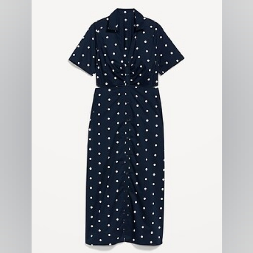 Old Navy- Navy Blue and White Polka Dot Midi Dress